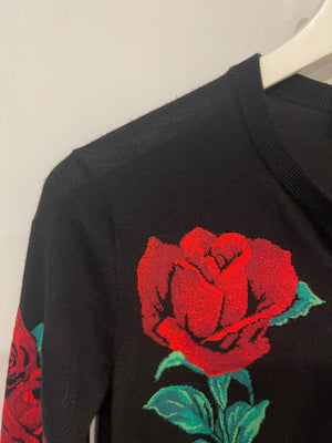 Dolce 
Gabbana Black and Red Floral Cashmere Cardigan Size IT 40 (UK 8)