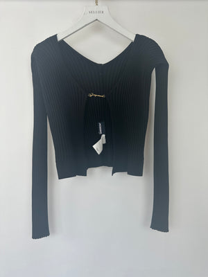 Jacquemus Black Ribbed Long Sleeve Top with Metal Logo Detail Size FR 34 (UK 6)