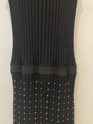 Versace Black Knitted Mini Sleeveless Dress with Gold Stud Details Size IT 38 (UK 6)