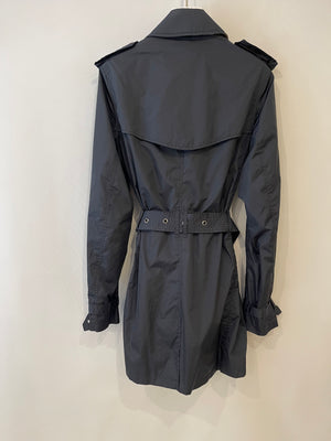 Burberry Navy Classic Trench Coat with Belt and Button Details Size UK 8