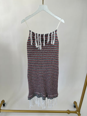 Loewe X Paula
s Ibiza White, Red 
Blue Striped Mini Dress with Tassel Detail Size S (UK 8)