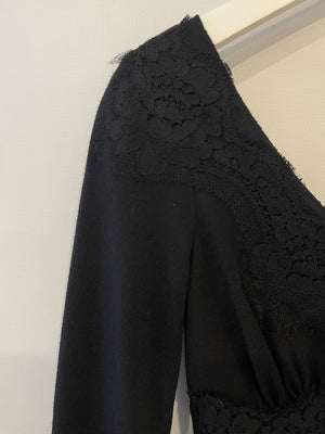 Dolce 
Gabbana Black Off Shoulder Wool Midi Dress with Lace Detail Size IT 36 (UK 4)