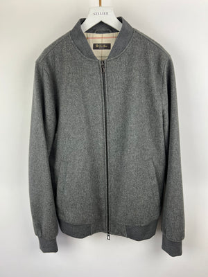 Loro Piana Menswear Charcoal Grey Cashmere Green Storm System Bomber Jacket IT 48 (UK 38)