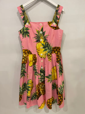 Dolce 
Gabbana Pink Mini Dress with Pineapple Prints Size IT 42 (UK 10)