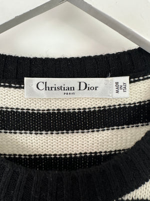 Christian Dior Black and White Striped Cashmere Jumper with Green Dragon Detail Size FR 36 (UK 8)RRP 2500£