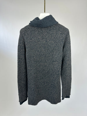 Loro Piana Grey Blue Long Sleeve Cashmere Turtle Neck Jumper with Double Neck 
Cuff Detail Size IT 40 (UK 8)