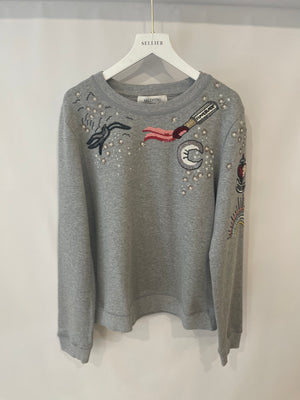 Valentino Grey Loveblade Sweater with Sequin Embellishments Size M (UK 10) RRP £1,025