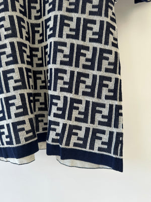 Fendi Navy and White FF Monogram Knit Short Sleeve T-Shirt Size IT 36 (UK 4)