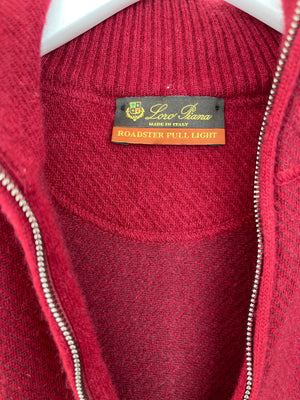 Loro Piana Menswear Cashmere Burgundy Diagonal Striped Long Sleeve Jumper with Quarter Zip Detail IT 46 (UK 36)