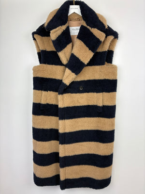 Max Mara Brown 
Navy Francis Teddy Wool Gilet Coat Size IT XS (UK 6)