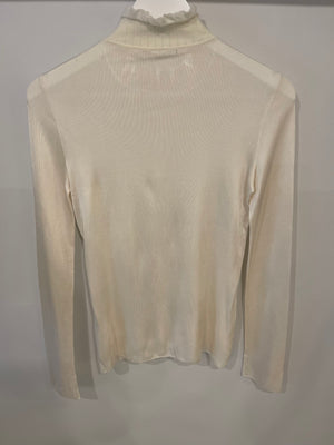 Hermès Cream Long-Sleeve Top with Turtleneck Ruffle Collar Details Size FR 36 (UK 8)