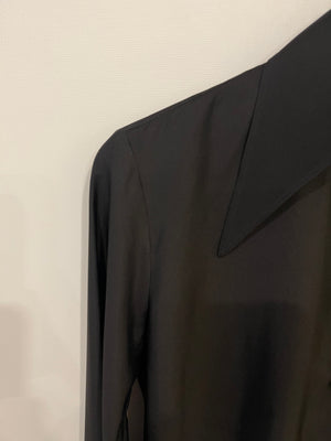 The Row Black Silk Long Sleeve Shirt with Collar Detail Size 0 (UK 4)