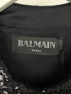 Balmain Black Sequin Panelled Bomber Jacket Size FR 38 (UK 10)