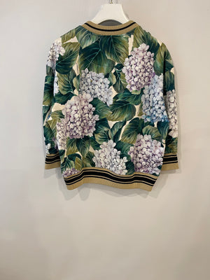 Dolce 
Gabbana Green and White Floral Jumper with Gold Collar Detail Size IT 40 (UK 8)