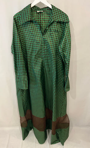 Fendi Green and Brown Silk Checked Maxi Dress with Logo Buttons Size IT 42 (UK 10) RRP £2,250