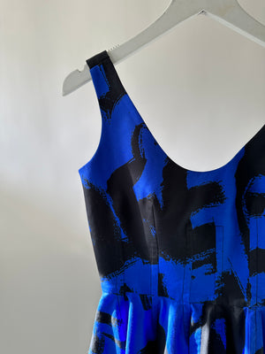 Alexander McQueen Blue and Black Graffiti Printed Sleeveless Mini Dress Size IT 36 (UK 4)