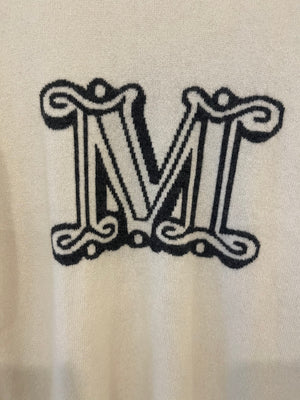 Max Mara Cream Cashmere Jumper with Grey Logo Detail Size S (UK 8)