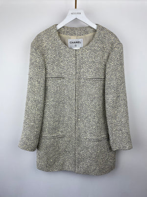 Chanel Black and Beige Tweed Jacket With Pocket Detail Size FR 42 (UK 14)