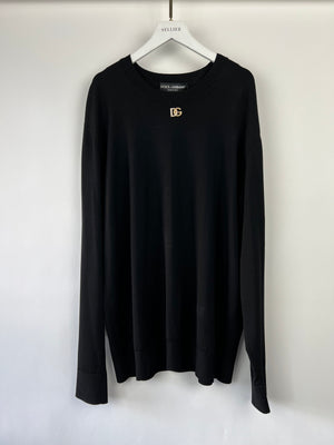 Dolce 
Gabbana Black Knitted Long Sleeve Jumper with DG Crystal Logo Detail IT 50 (UK 18)