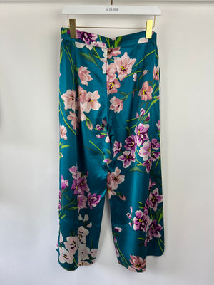 Olivia Von Halle Teal Floral Two-Piece Shirt and Trouser Set Size 2 (UK 10)