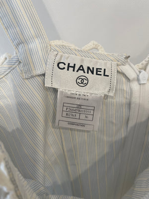 Chanel Light Blue Striped Mini Dress with White Crochet Detailings Size FR 36 (UK 8)