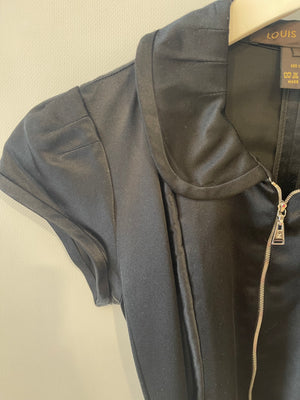 Louis Vuitton Black Silk Short-Sleeve Mini Dress with Belt and Zip Details Size FR 36 (UK 8)