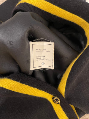 *HOT* Chanel 1994 Vintage Black and Yellow Wool Jacket 
Midi Skirt Set with CC Logo Button Details Size FR 40 (UK 12)