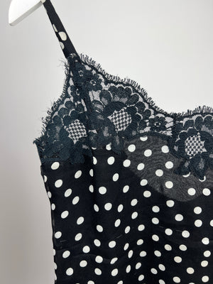 Dolce 
Gabbana Black and White Polkadot Top with Lace Hem Detail Size S (UK 8)