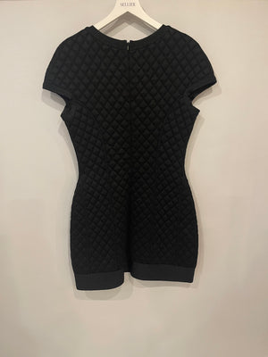 Chanel Black Padded Shimmery Short Sleeve Bodycon Mini Dress with CC Logo Detail Size FR 40 (UK 12)