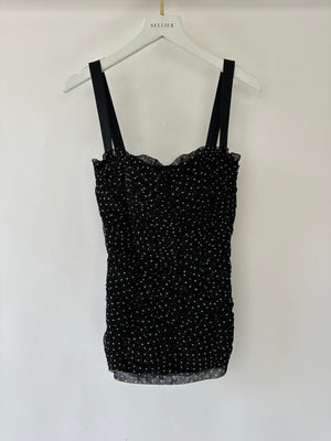 Dolce 
Gabbana Black Polkadot Bustier Ruched Mesh Top Size IT 38 (UK 6)