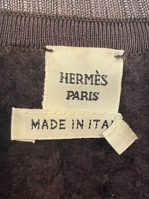 Hermès Brown Cashmere Knit Jumper with Lambskin Leather Braided Details Size FR 34 (UK 6)