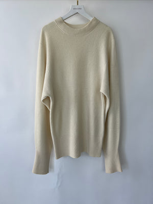 The Row Cream Crewneck Longline Cashmere Knit Jumper Size S (UK 8)