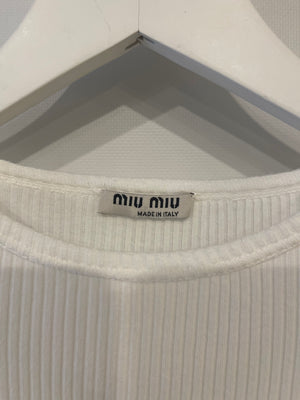 Miu Miu White Crop Top with Daisy Detail and Frill Hem Size S (UK 8)