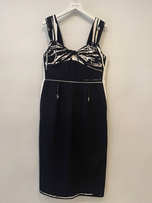 Prada Black Midi Sleeveless Dress with White Print Details Size IT 40 (UK 8)