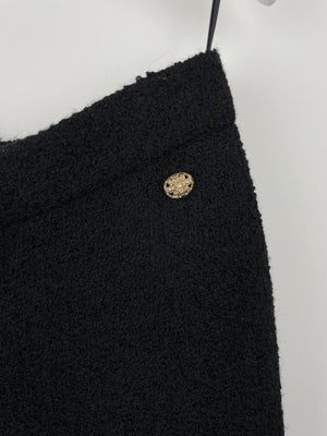 Chanel Straight Leg Black Tweed Trousers With CC Logo Button Detail Size FR 38 (UK 10)