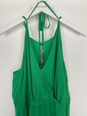 Lazul Green Silk Maxi Dress with Split Detail Size 3 (UK 12-14)