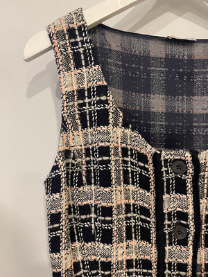 Miu Miu Navy, White and Pink Wool Checked Tweed Mini Sleeveless Dress Size IT 42 (UK 10)