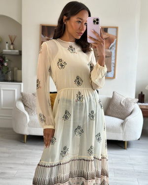 Christian Dior Ivory Printed Long Sleeve Maxi Dress FR 40 (UK 12)