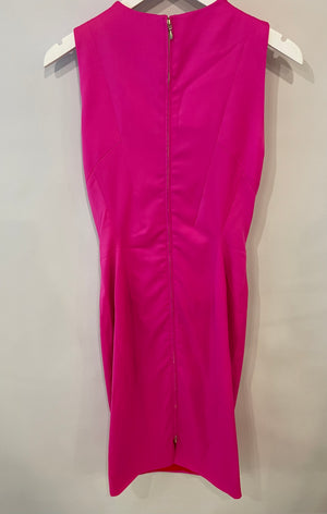 Antonio Berardi Hot Pink Sleeveless Midi Dress with Abstract Neck Detail Size IT 42 (UK 10)