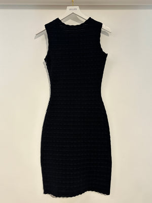 Alaïa Black Round Neck Skater Dress with Scalloped Detail Size FR XS (UK 6)