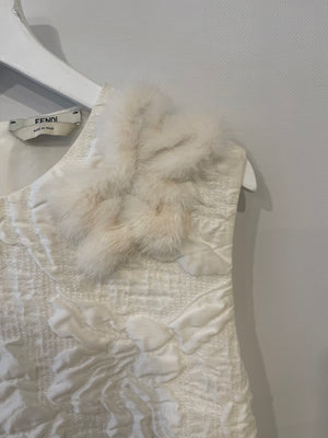 Fendi Pearl White Textured Sleeveless Dress with Mink Fur Detailing Size IT 42 (UK 10)