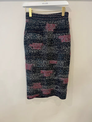 Chanel Navy and Red Cashmere Knitted High-neck Jumper and Midi Skirt Set Size FR 38 (UK 10)