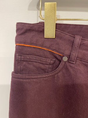 Loro Piana Burgundy Straight Leg Trousers with Orange Seam Detail Size IT 46 (UK 14) RRP £1,250