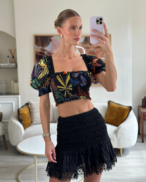 Charo Ruiz Black Multicoloured Floral Crop Top Size S (UK 8)