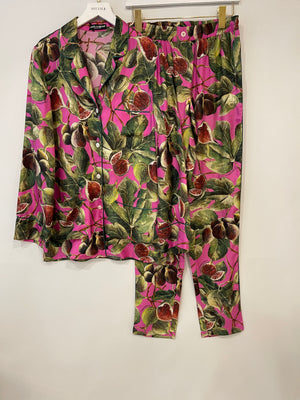 *HOT* Dolce 
Gabbana Pink Fig Printed Silk Trousers and Shirt Set Size IT 36/38 (UK 4/6) RRP £2,650