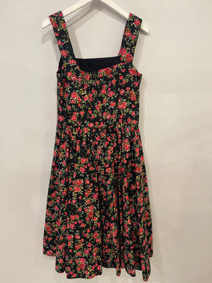 Dolce 
Gabbana Black Cotton Rose Printed Midi Sleeveless Dress Size IT 42 (UK 10)