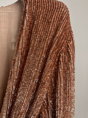 RETROFÊTE Tan Sequin Wrap Dress with Velvet Belt Detail FR 34 (UK 6)