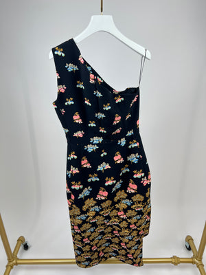 Peter Pilotto One Shoulder Navy Dress with Floral Print Detail Size IT 46 (UK 14)