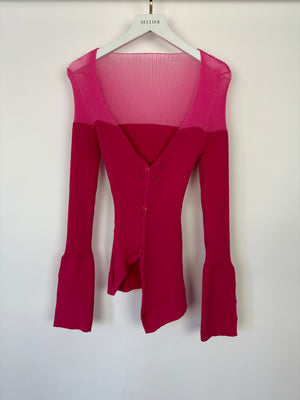 Jacquemus Hot Pink Asymmetric Ribbed Cardigan FR 38 (UK 10)