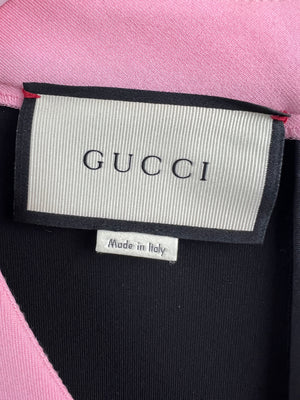 Gucci Black Short-Sleeve Dress with Pink Bow Trim, Crystal Detail Size L (10-12)